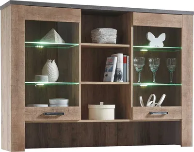 Produktbild von Highboard Vitrine EDMONTON Samdal Eiche 2 Glastüren mit LED