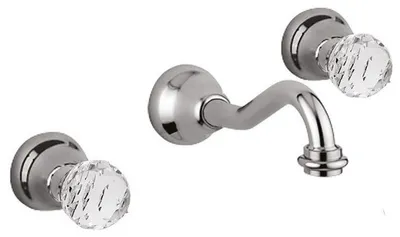 Produktbild von Luxus Waschtisch 3-Loch-Wandarmatur mit Swarovski Kristallglas Silber - Waschtischarmatur für die Wandmontage