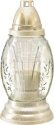 Produktbild von Grablicht Glas Retro Gold Weiß Dekoration Friedhof Ø11cm H26,5cm