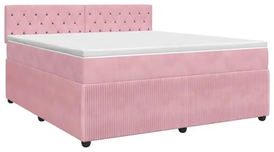 Image de Lit boxspring avec matelas avec tête de lit rose 140 x 200 cm velours