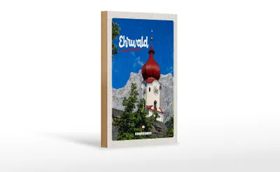 Produktbild von Holzschild Reise 12x18 cm Ehrwald Österreich Kirche roter Dach