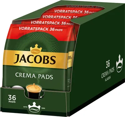 Produktbild von JACOBS Crema Klassisch 5er Pack Kaffee Pads  5 x 36 Getränke Vorratspackung