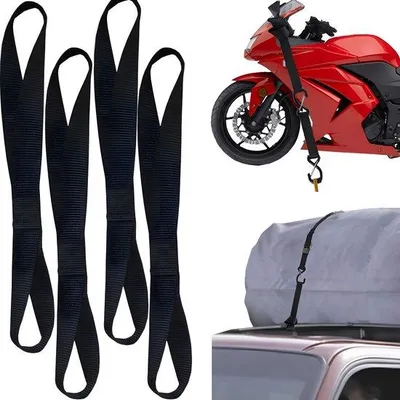 Produktbild von Verpakking mit 5 doppelten Schlaufen Scharniergurten, Seilbänder, gewebter Nylongurt - 800 kg Tragfähigkeit, 25 x 200 mm Gurte für Motorrad, ATV, UTV, Fahrrad, Camping, Klettern, Aufhängung (schwarz)