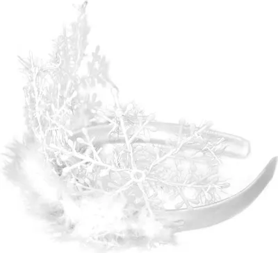 A white snowflake-themed headband with feathers.