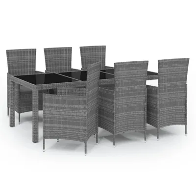 Immagine prodotto di vidaXL set da pranzo da giardino 7 pezzi con cuscini in poly rattan grigio