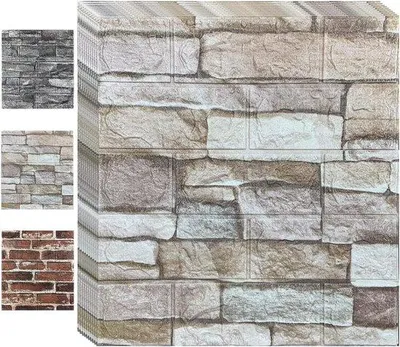 Obrázek produktu pro Balení 10 ks samolepicích 3D nástěnných panelů s kamenným vzhledem, 35 x 38 cm, voděodolná tapeta s klinkerovým vzorem do obývacího pokoje, ložnice, kuchyně a koupelny (kamenná barva)