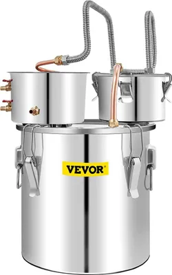 Imagen del producto de Destilador de agua de 50 litros con condensador y depósito de "thumper", caldera para la producción de aceites esenciales de 13,2 galones con tubo de cobre, kit para elaboración casera de cerveza con termómetro integrado