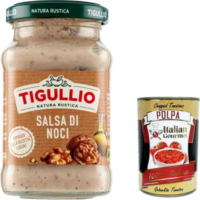 Produktbild von 12x Star Tigullio GranPesto Salsa di noci, Walnüsse Sauce, 185g Sauce Soße in Glas + Italian Gourmet polpa 400g