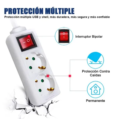 Image de Multiprise EXTRASTAR, 2 prises, câble de 1,5 m, 16 A, 250 V, blanc