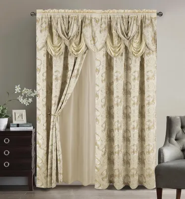 Raumgordijn mit Volant und Rückseite, Beige, 290 x 213 cm, Polyester