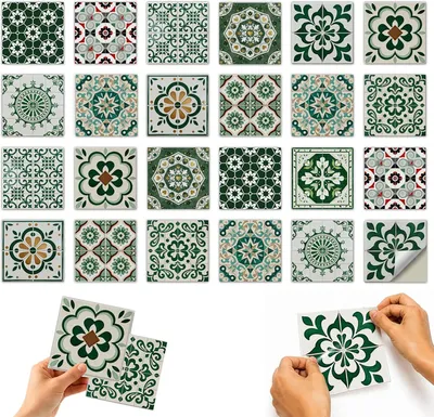 Imagen del producto de Adhesivos para azulejos con diseño marroquí, 24 unidades, 15 x 15 cm, para cocina y baño