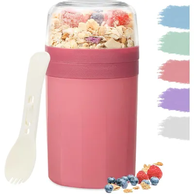 Produktbild von Müslibecher to Go 520ml+250ml, Joghurtbecher mit Löffel & Soßenbox, Auslaufsicher, Rosa