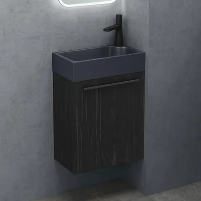 Image de doporro Petit Meuble sous Vasque Noir Texturé et Vasque Gris Noir Mat 46cm Ensemble de 2 Pièces Meuble de Salle de Bain avec Lavabo Design Pisa
