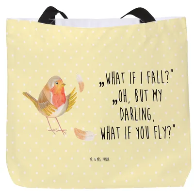 Produktbild von Mr. & Mrs. Panda Reisetasche Rotkehlchen Federn - Gelb Pastell - Geschenk, Lustige Sprüche, Schultasche, Tasche, Tote Bag, Einkaufstasche, Motivationsbilder, Vogel