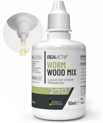 Produktbild von REAVET Wurm-Kraut Liquid 50 ml – für Hunde & Katzen, mit echtem Wurmkraut (Artemisia Absinthium) in rezepturbasierter Pflanzenformel, geeignet für alle Haustiere