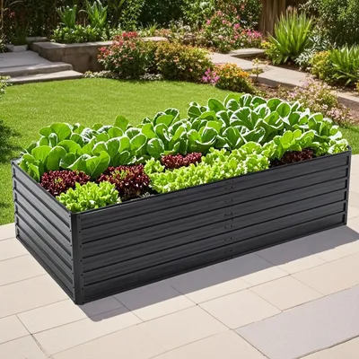Produktbild von Metall Hochbeet Blumfeldt Gartenbeet aus verzinktem Stahl Wetterfestes Stahlblech-Hochbeet für Balkon & Garten 239,5 x 120 x 63,7cm Hochbeet Bausatz