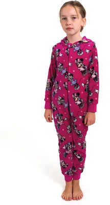 Produktbild von Disney Minnie Mouse Jumpsuit mit Kapuze für Mädchen - Overall Kinder Pyjama Schlafanzug langarm Pink 110-116