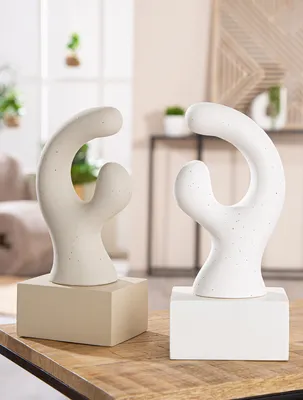 Image de Gilde Skulptur, "Prasero", gepunktet, Keramik, beige, weiß, L. 9 cm, B. 12 cm, H. 26 cm 58540 4063387585405 2 Stück (2-fach sortiert)