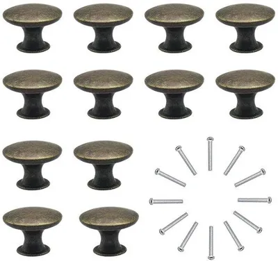 Produktbild von Unyqoos® 12er-Set Vintage-Möbelknöpfe aus Zinklegierung, Antik‑Messing‑Finish, Ø 30 mm – Schrank‑ & Schubladenknöpfe, inkl. Schrauben