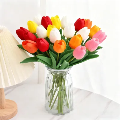 Obrázok produktu pre Omgoods – Kvetinový kytic s 20 farebnými umelými tulipánmi na dekoráciu