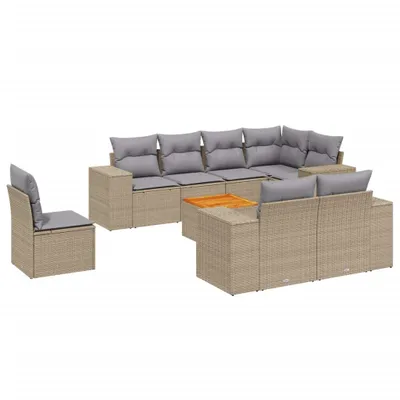 Produktbild von vidaXL 9-tlg. Garten-Sofagarnitur mit Kissen Beige Poly Rattan