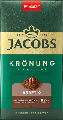 Produktbild von JACOBS Filterkaffee Krönung Kräftig Pulver-Kaffee Röstkaffee gemahlen 12 x 500 g