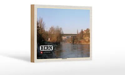 Produktbild von Holzschild Reise Bern Schweiz Monbijoubrücke Fluss 18x12 cm