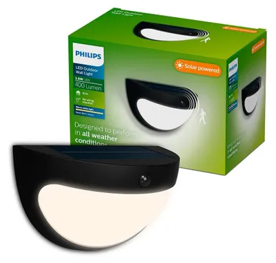 Immagine prodotto di Philips Applique Swyn 3,8 W, Nero, Plastica, III, Stile contemporaneo, Garage, Giardino, Terrazza, Rilevatore di movimento, Sensore giorno/notte