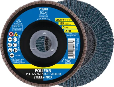 Immagine prodotto di PFERD disco lamellare POLIFAN Z Ø 125 mm grana Z-60 conica INOX corindone zirconio - 69300935
