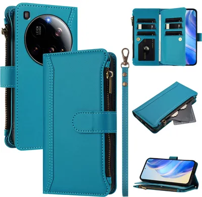 Produktbild von Handyhülle für Xiaomi 15 Ultra Reißverschluss Geldbörse Kunstleder Klapphülle mit Kartensteckplatz, Ständer, Handschlaufe Blau