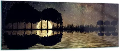 Produktbild von Bilder auf glas - See Nacht Wasser - 140x50cm - Glasbilder - Wandbilder - Kunstdruck - zum Aufhängen bereit - Wanddekoration aus Glas - Glas Bilder - Wandbild auf Glas - Einteilig - GAB140x50-3753