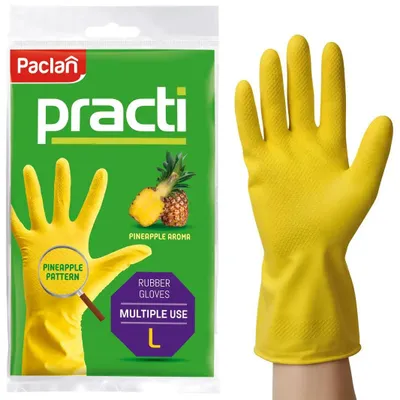 Produktbild von Paclan Practi, duftende Gummihandschuhe, Ananas, Größe L, 1 Paar