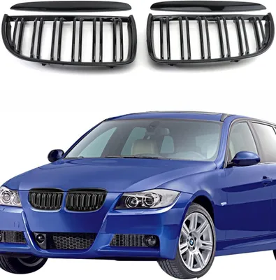 Productafbeelding van Radiator Grill - Koelrooster Voorbumper - Auto Styling - Dubbele Ribs - 35.5 x 18.4 x 11.9 cm - Glanzend Zwart
