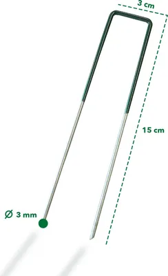 A single U-shaped garden stake with dimensions indicated by text overlays.