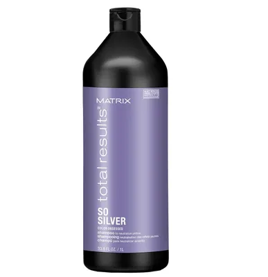 A bottle of Matrix Total Results So Silver Shampoo.