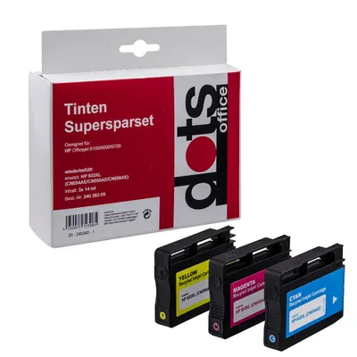 Produktbild von dots  cyan, magenta, gelb Druckerpatronen kompatibel zu HP 933XL (CN054AE, CN055AE, CN056AE)