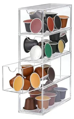 Kaffeekapselhalter mit 4 Schubladen, transparent, 24,7x17,6x6,6 cm
