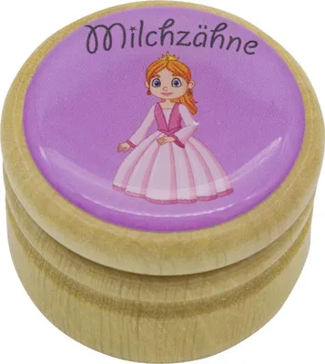 Produktbild von Milchzahndose Prinzessin Zahndose Milchzähne Bilderdose aus Holz mit Drehverschluss 44 mm ( Prinzessin) - 7026