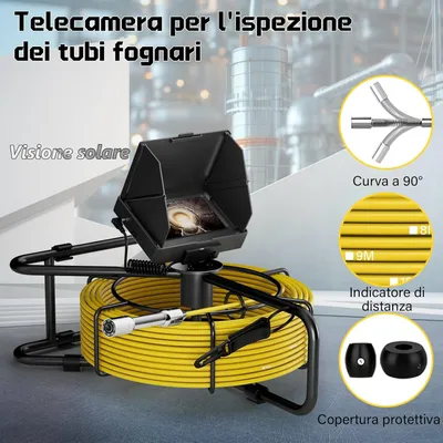 Obrázok produktu pre Endoskopická kamera na kontrolu potrubí, 20 metrov, 5-palcová inspekčná kamera s DVR, priemyselná endoskopická kamera, stupeň krytia IP68, s 12 LED svetlami, priemer kamery 17 mm