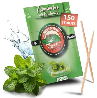 150 Zahnstocher mit Mint/Menthol-Geschmack, zuckerfrei, Birkenholz