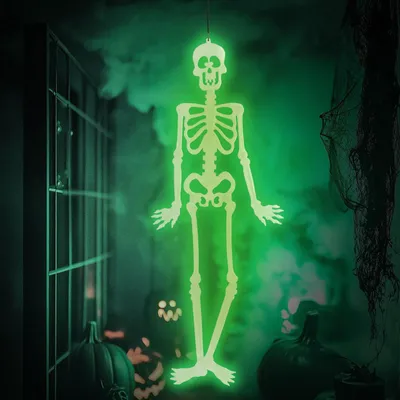 Zdjęcie produktu dla Świąteczna, świecąca w ciemności dekoracja na Halloween - szkielet - 90 x 40 cm