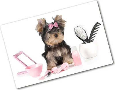 Produktbild von Tulup Glas Herdabdeckplatte - 80x52 cm - Glaskeramikkochfeld-Abdeckung Spritzschutz Glasabdeckplatte - Einteilig - Tiere - Yorkshire Hund - Rosa
