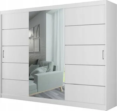 Produktbild von Masseno Schiebetürenschrank PORTIANO 196/245/56,5 cm 3-türig Schlafzimmer Schrank Kleiderschrank mit Spiegel Weiß