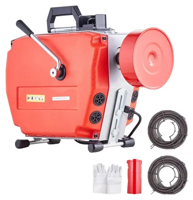 Productafbeelding van VEVOR leidingreinigingsmachine, 120 voet x 7/8 inch, 420W elektrische leidingreinigingsmachine met handmatige toevoer – met 6 snijkoppen, 3 stalen kabels en CW/CCW-bediening voor leidingen van 1,9" tot 6"