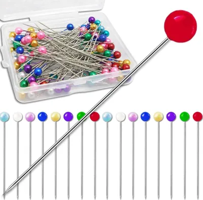 Immagine prodotto di EDIBAZZAR | Spilli da sarto, set da 100 spilli con testa rotonda, 65 mm, colorati