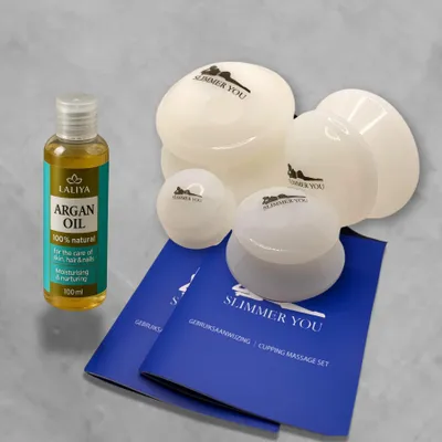 Produktbild von Schröpfen Set mit 4 Schröpfgläser - Massageöl - Cupping - Cellulite-Creme
