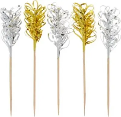 Produktbild von 30 Papstar Deko-Picker 10,5 cm Frills gold / silber 14950