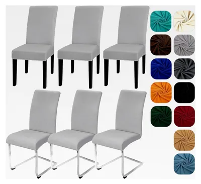 Produktbild von Stuhlhussen 6er Set Stretch für Schwingstühle, elastische Hussen, abnehmbarer und waschbarer Stuhlbezug, Schutz für Küche, Restaurant, Hotel, Bankett, Hochzeit (Hellgrau, 6 Stück)