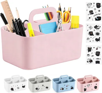 Image de Panier de rangement en plastique, 5 compartiments, avec poignée, pour le bureau et la maison