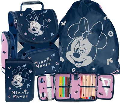 Immagine prodotto di SET DA 3 PEZZI: Zaino scolastico MINNIE MOUSE, zaino ergonomico MINNIE MOUSE per bambine, set per scolari – zaino scolastico + astuccio + borsa da ginnastica